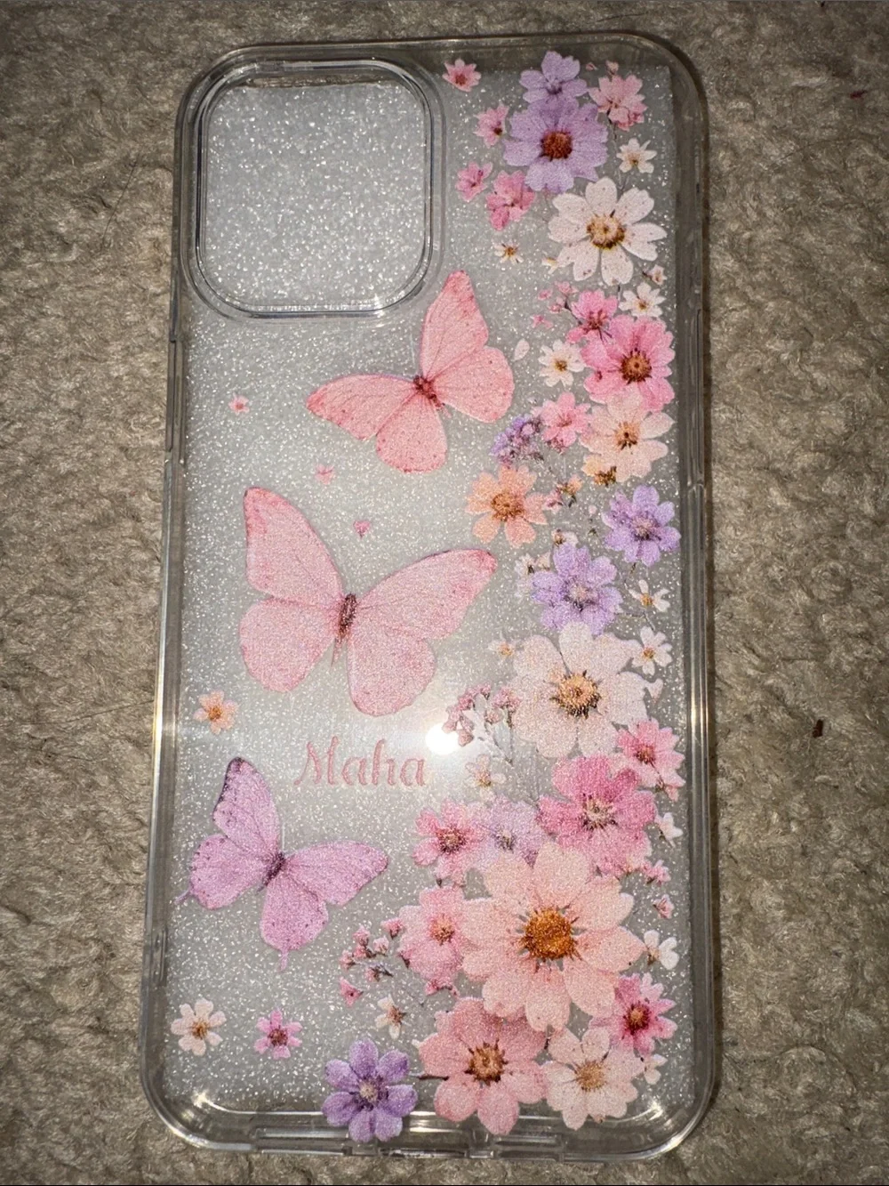 Clear Floral Butterfly Phone Case - Pink/Purple